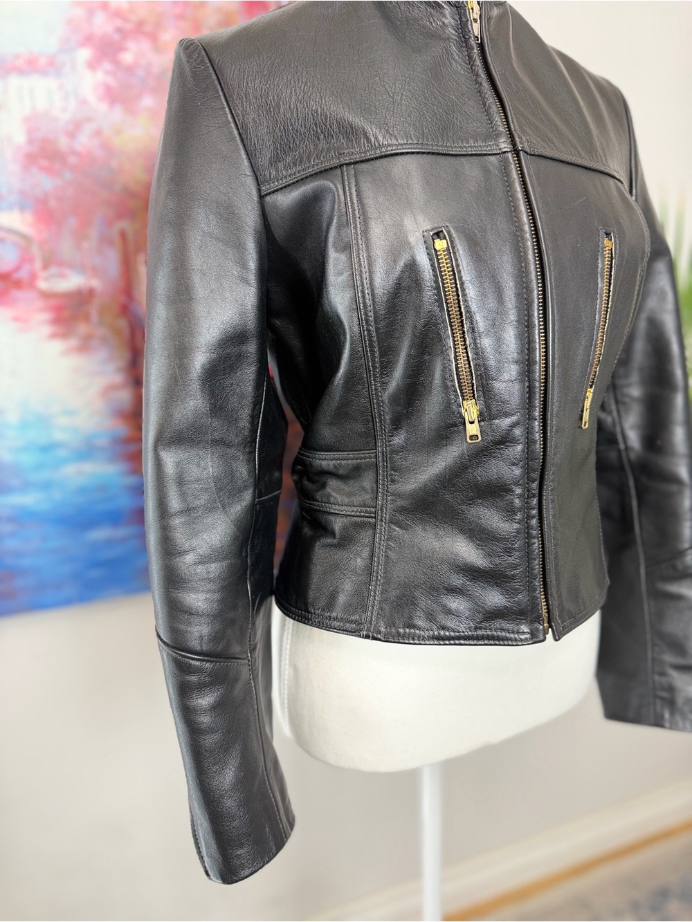 Vintage Surrey Leather Black Genuine Leather Racer Moto Jacket Canada - Picture 5 of 12